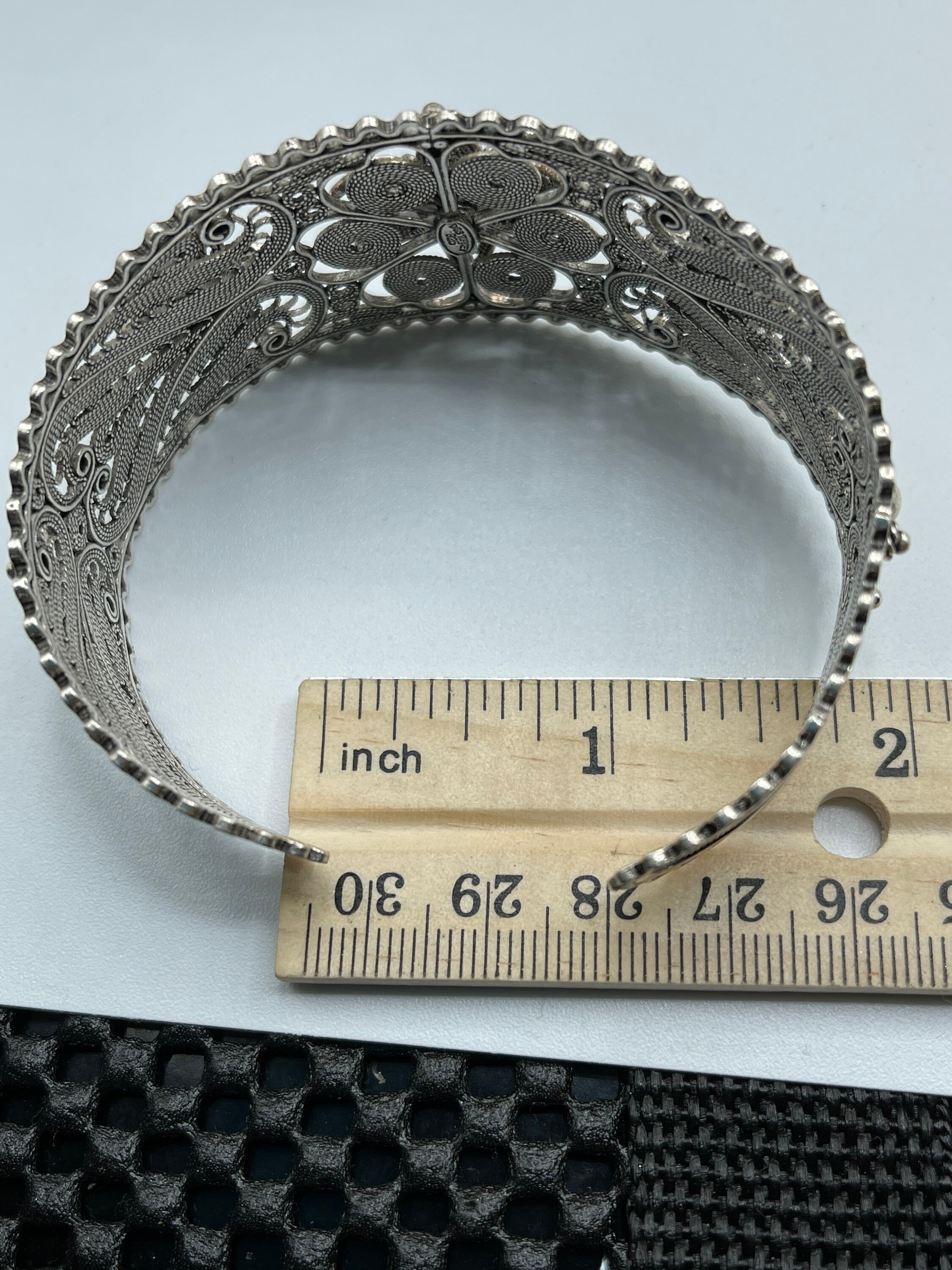 スターリングシルバー フローラルカフブレスレット 美しいDGSトルコフィリグリーフラワーカフブレスレット - スターリング