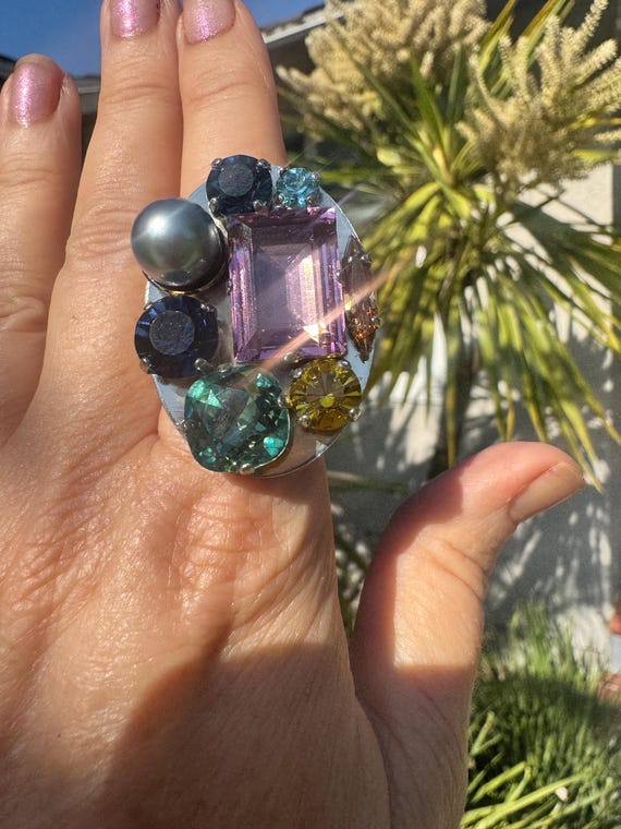 Philippe Ferrandis Paris Crystal Cocktail Ring: F… - image 4