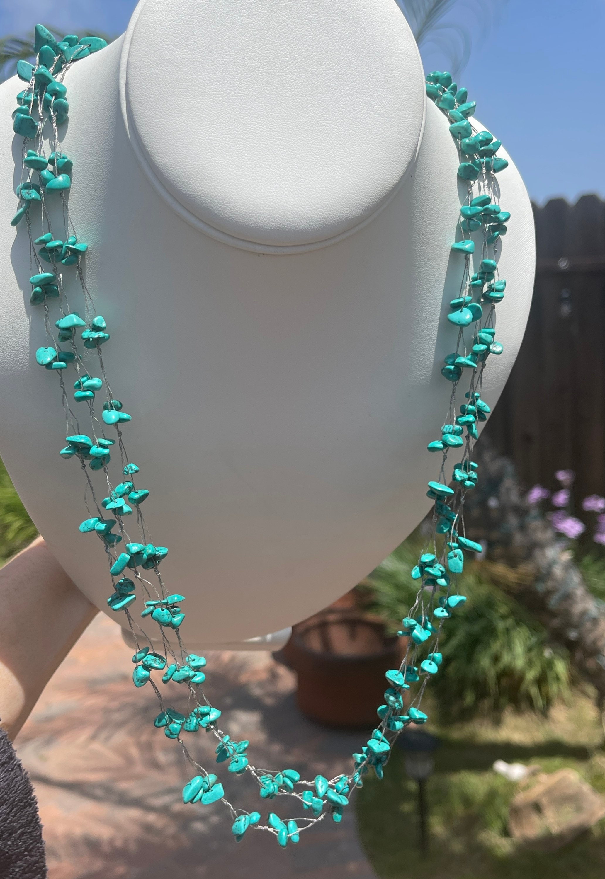 Stunning Multi Strand Turquoise Gemstone Necklace LUC 925 CN