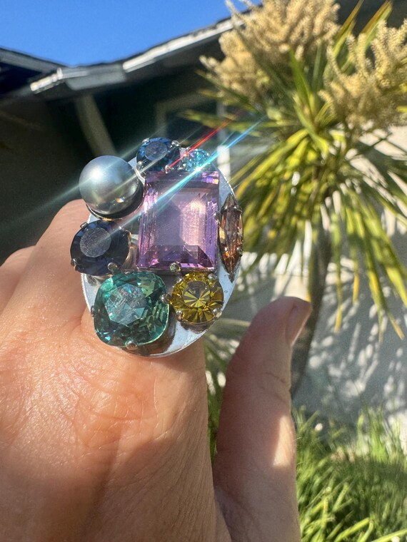 Philippe Ferrandis Paris Crystal Cocktail Ring: F… - image 5