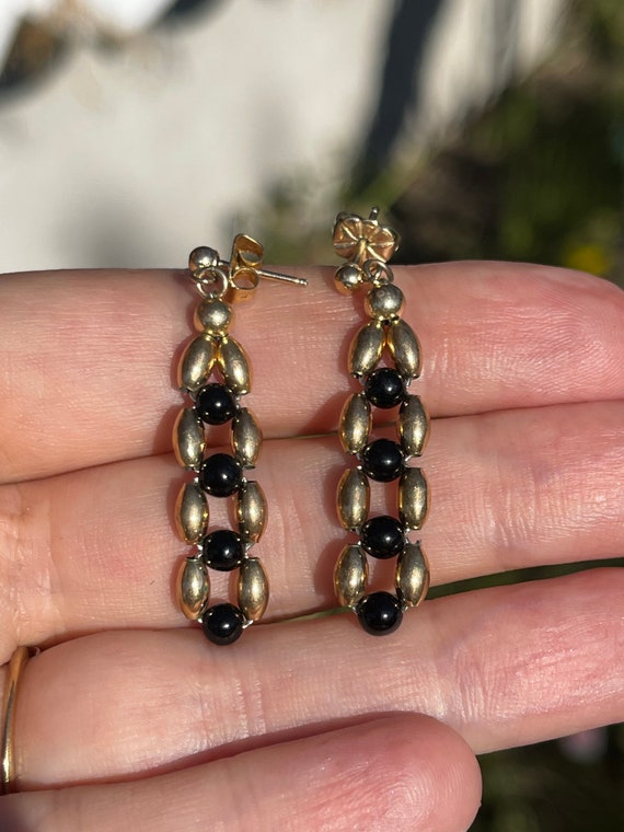 Vintage Solid 14kt Yellow Gold + Black  Onyx 14 K… - image 2