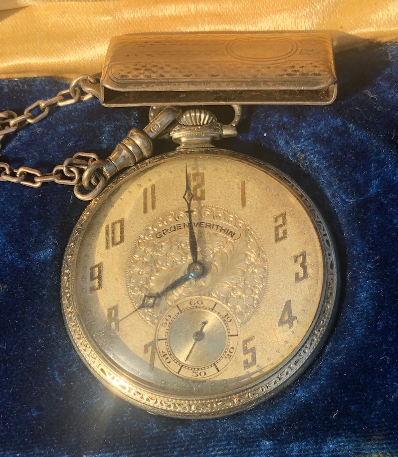 Antique pocket watch Gruen Verithin 14kt reinforced white gold Etsy