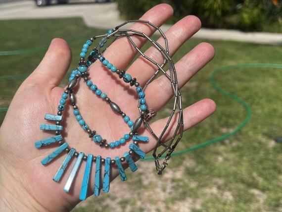 Vintage Two Strand Graduated Rectangular Turquois… - image 5