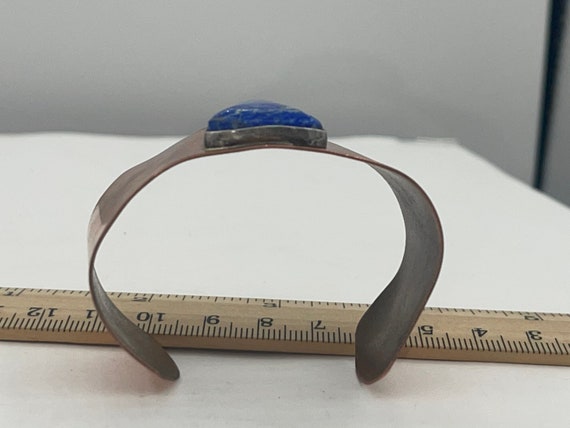 Vintage Solid Copper Cuff Bracelet Lapis Lazuli N… - image 2