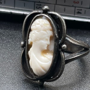 Victorian Antique shell cameo carved sterling silver ring old size 6.5