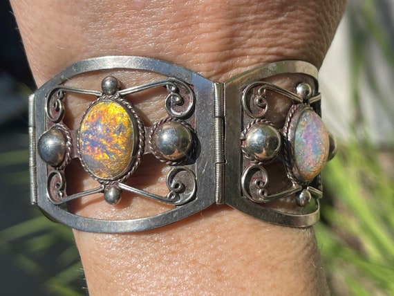 Rare Early Century Vintage Native American Navajo Sterling Silver Dragon's Breath Opal Bracelet Rare Early Century Vintage Native American Navajo Sterling Silver Dragon's Breath Opal Bracelet