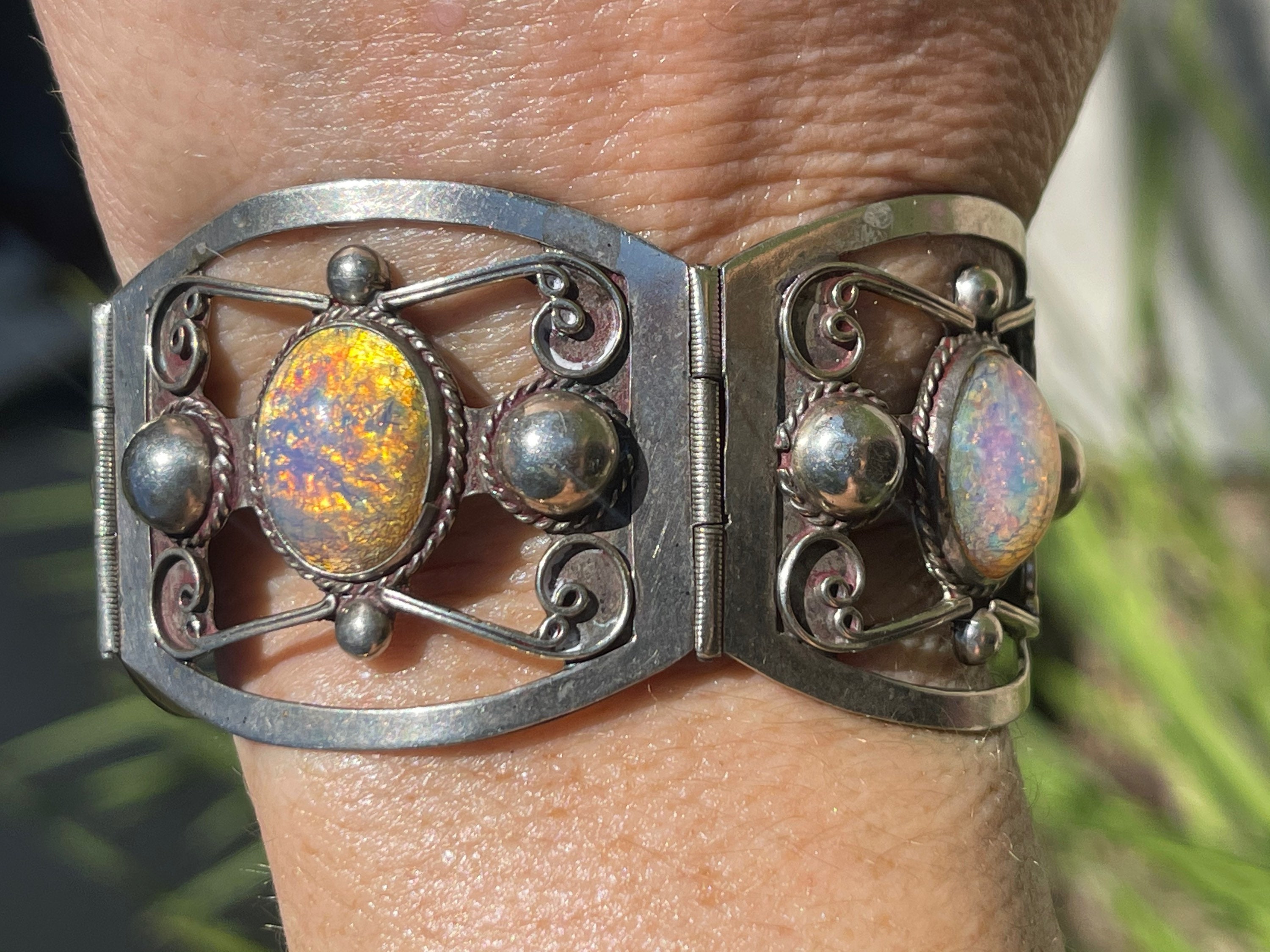Antique Taxco Mexico Sterling Silver 925 Link Cuff Panel Antique Taxco Mexico Sterling Silver 925 Link Cuff Panel