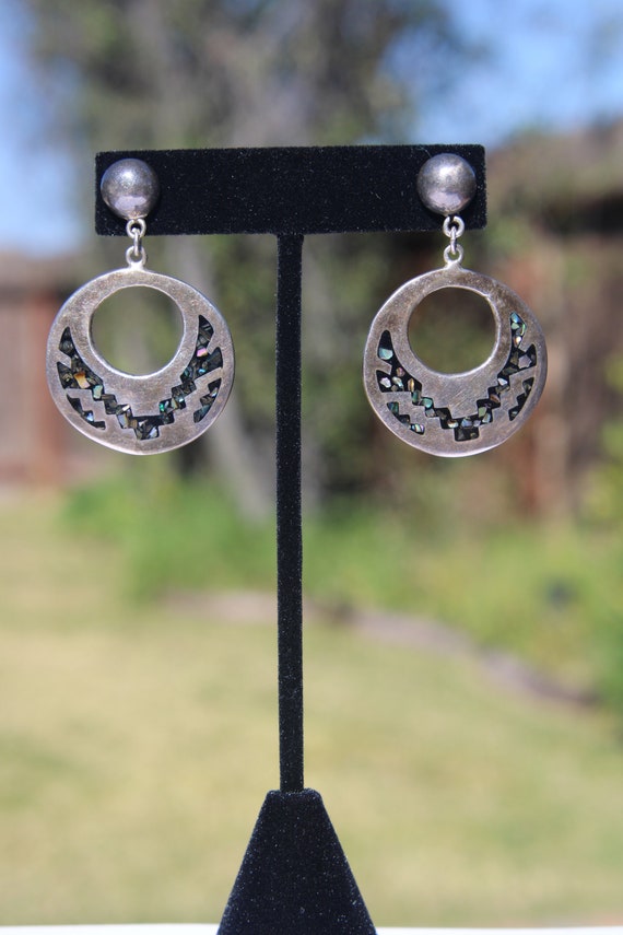 Vintage Sterling Silver Large Circle Earrings Dro… - image 5