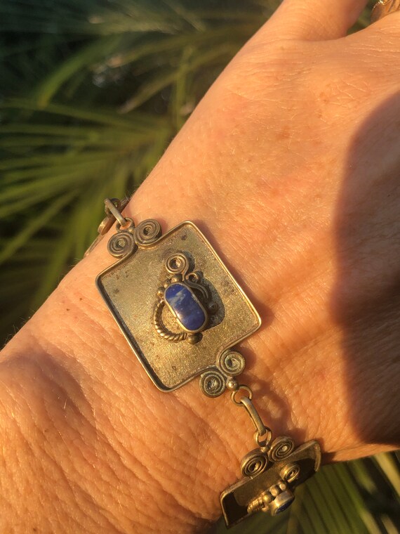 Beautiful lapis lazuli Silver tone bracelet appea… - image 5