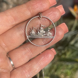 Antique Vintage 500 Lira 1958 Coin Cutout Pendant Medallion Necklace 835 Silver W Chain Mens or Women’s Unusual Italiana
