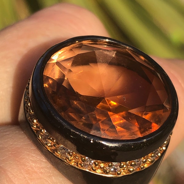 Huge Beautiful Light Orange Crystal CZ Designer Princess Amanda Borghese Statement Ring size 8  HSN