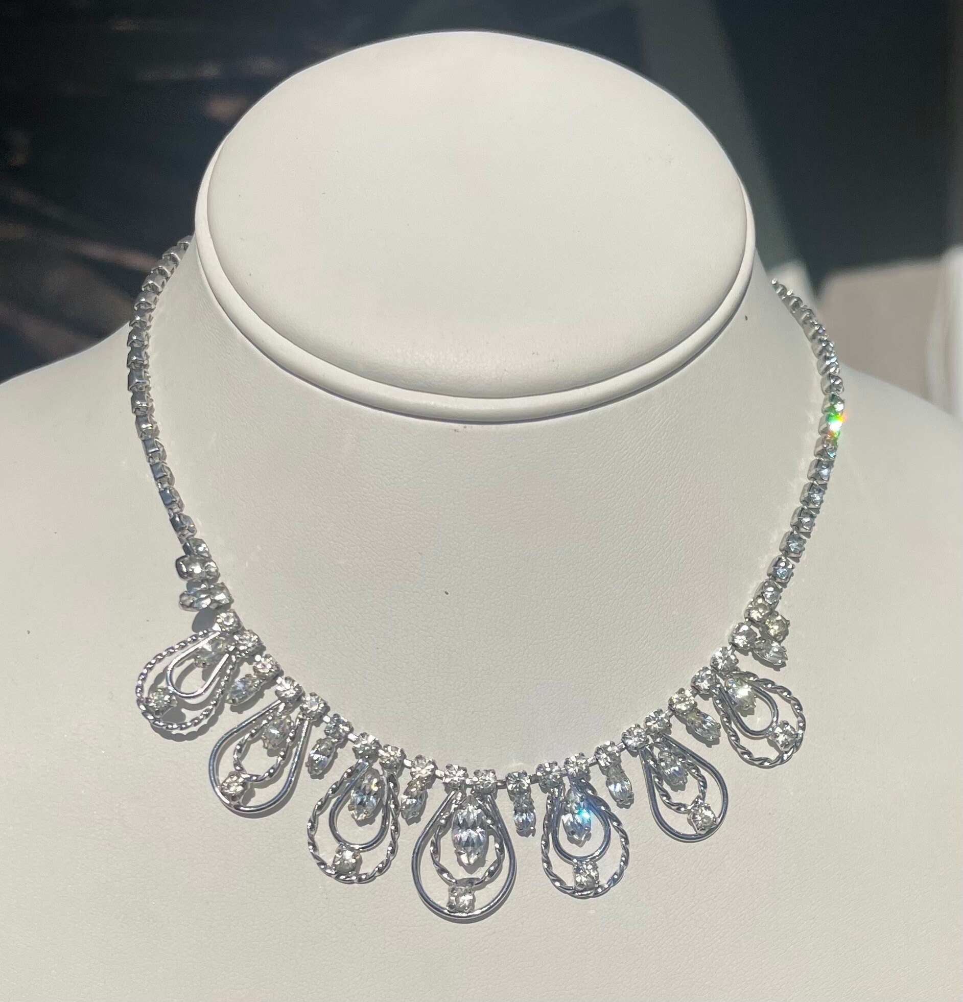 Vintage Antique Jay Flex Sterling Silver 925 Rhinestones Necklace 