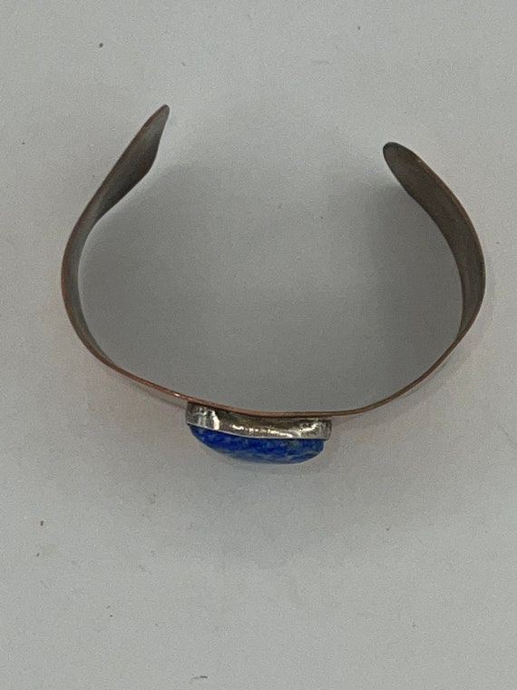 Vintage Solid Copper Cuff Bracelet Lapis Lazuli N… - image 7