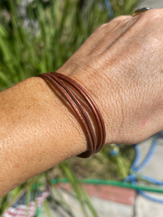 Gorgeous Vintage Rust Color Leather Wrap Bracelet 