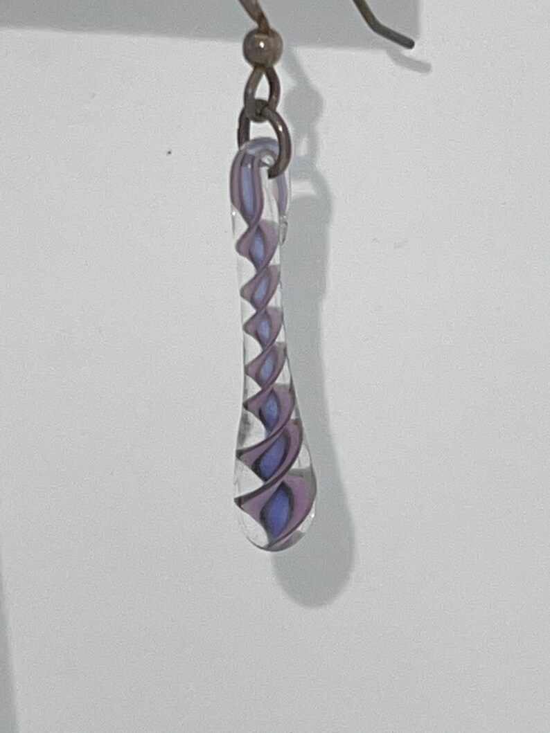 Vintage Glass Earrings 3D Twist Dangle Drop Earrings Sterling Silver 925 Hooks