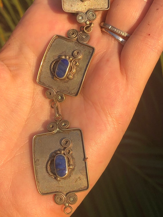 Beautiful lapis lazuli Silver tone bracelet appea… - image 4