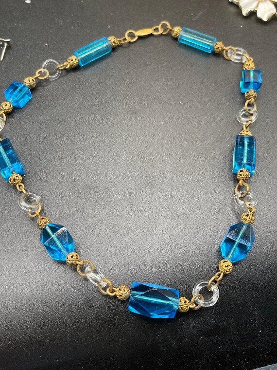 Antique rectangular blue glass beads Czechoslovak… - image 5