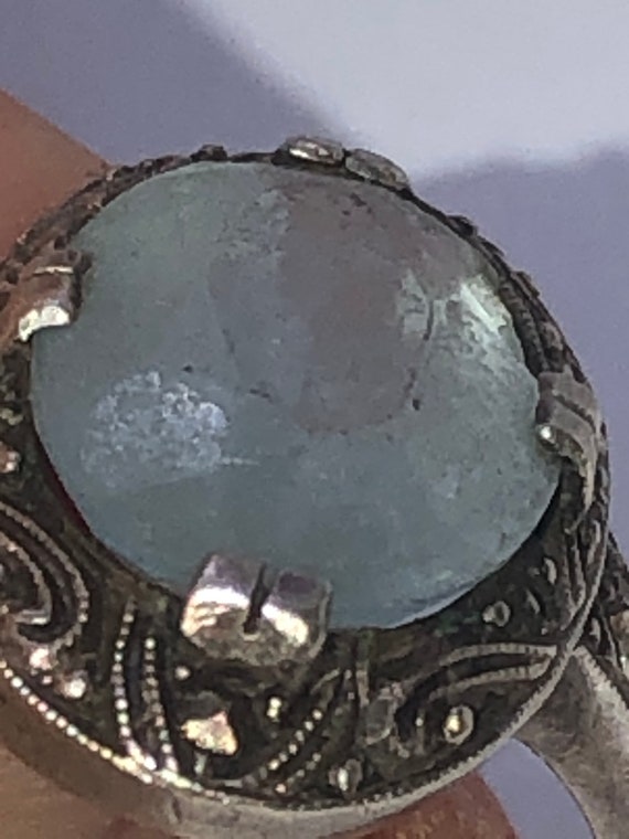 Antique Victorian Art Deco Silver & Aquamarine Ri… - image 9