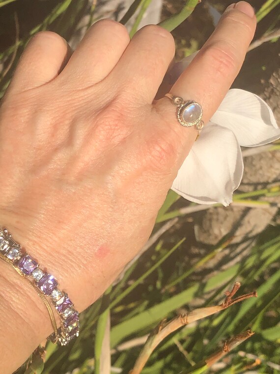 Sterling silver rainbow moonstone gemstone ring size 9.25 View 6