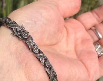 アクセサリー silver925 vintage bracelet Vintage 925 Silver Wide Fancy Diamond Cut Link Bracelet, 8mm