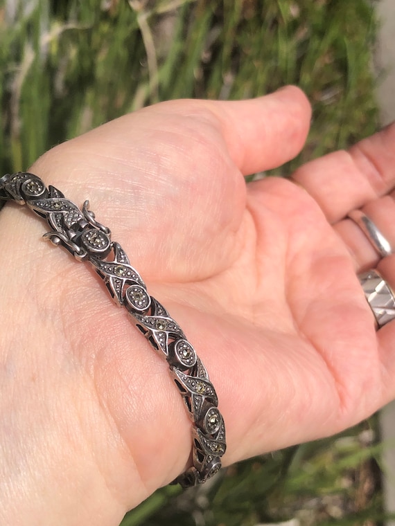 Vintage Antique Sterling Silver Marcasite Link Bracelet 925