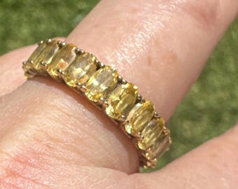 Anillo de plata esterlina Jean Dousset con circonitas cúbicas, talla 8, talla marquesa, citrino, diseño de eternidad completa, anillo llamativo de diseñador JD 925.