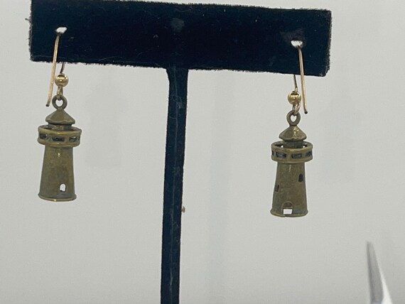 Vintage Solid Brass Lighthouse Earrings Very Cool… - image 5