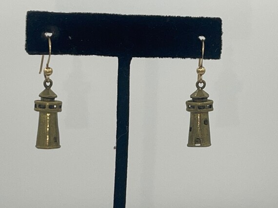 Vintage Solid Brass Lighthouse Earrings Very Cool… - image 3