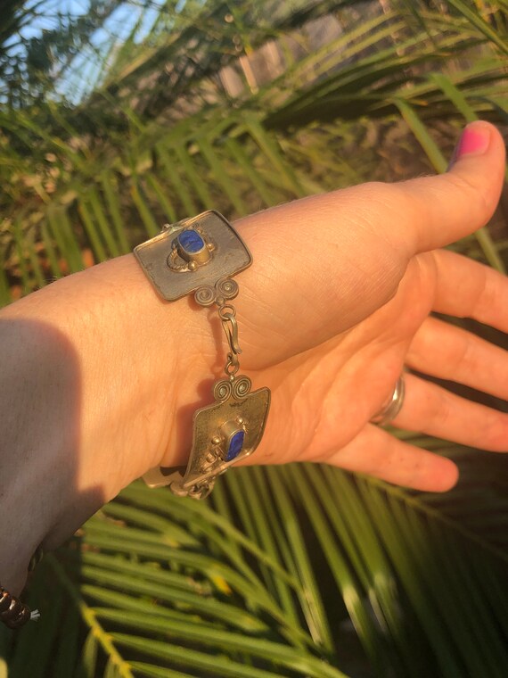 Beautiful lapis lazuli Silver tone bracelet appea… - image 2