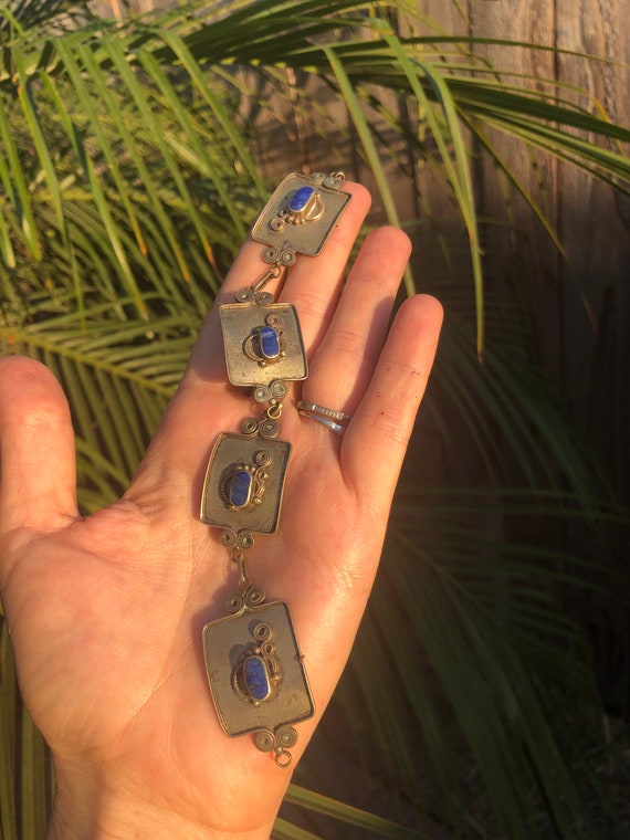 Beautiful lapis lazuli Silver tone bracelet appea… - image 1