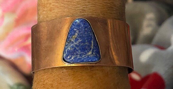 Vintage Solid Copper Cuff Bracelet Lapis Lazuli N… - image 1