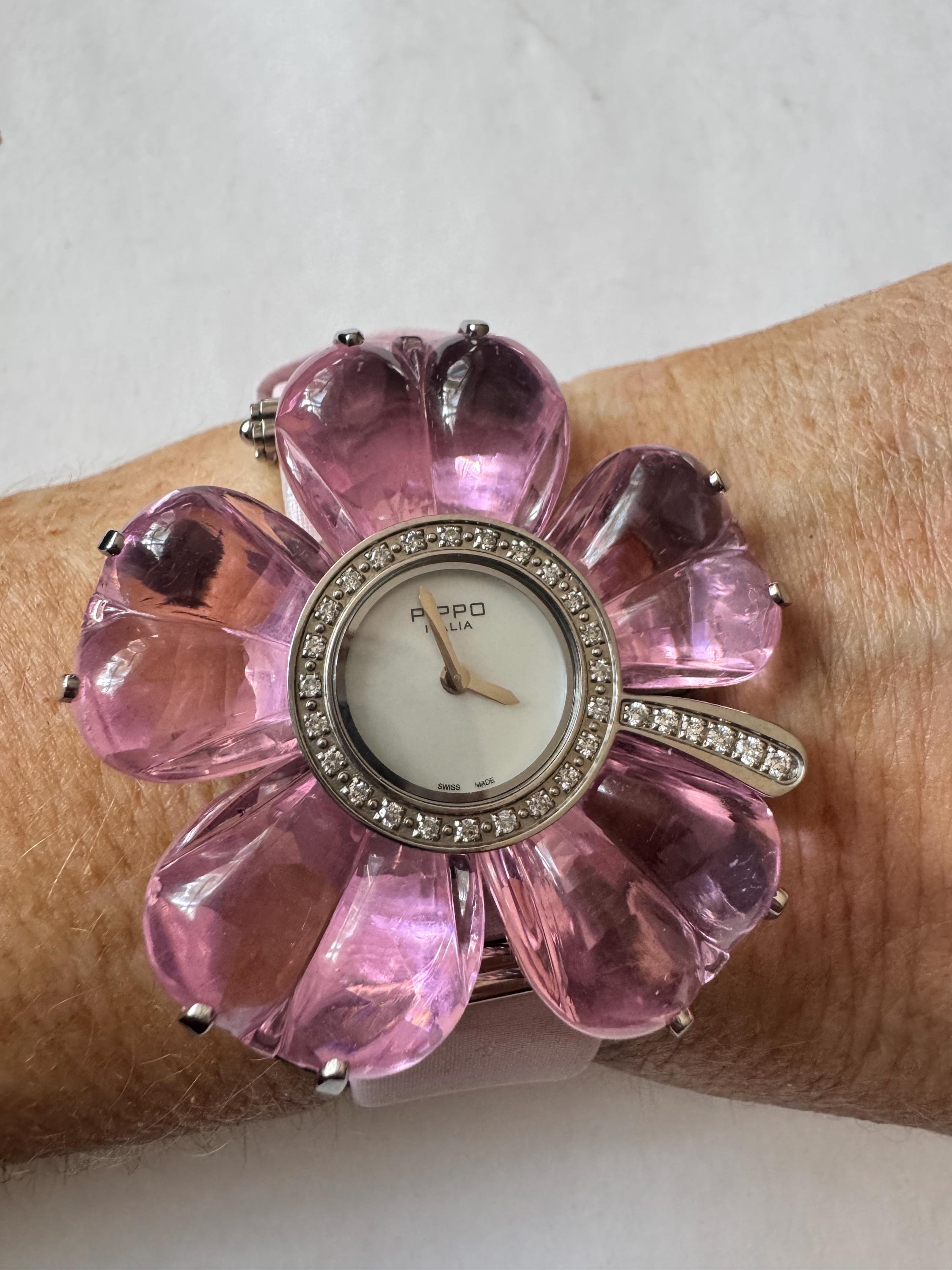 Pippo Italia Diamond Flower Watch – Swiss Quartz Pink 
