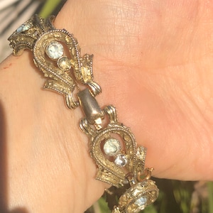Gorgeous vintage antique designer Coro gold tone link bracelet rhinestones aurora borealis cocktail costume