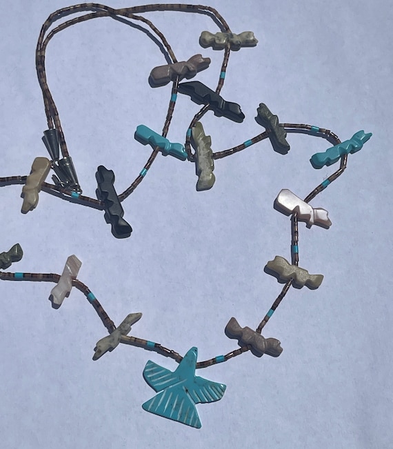 Vintage Zuni Fetish Animals Necklace Turquoise Th… - image 3