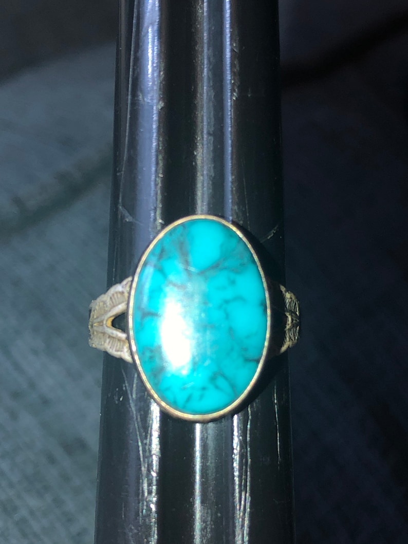 Beautiful vintage turquoise Native American Indian sterling silver ring Size 5.75-6 JP