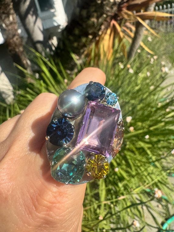 Philippe Ferrandis Paris Crystal Cocktail Ring: F… - image 1