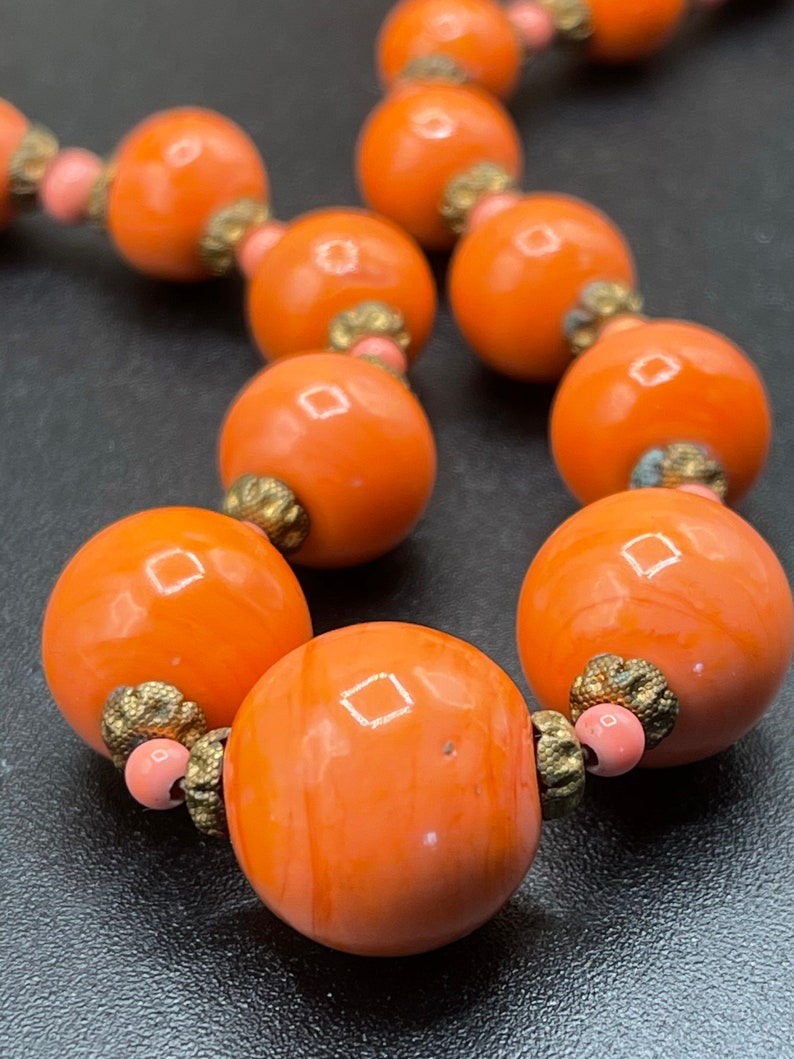 Antique coral colored lampwork glass beaded necklace Czechoslovakian beautiful beads image 10