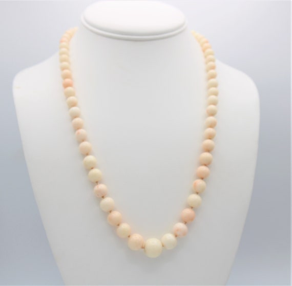 Antique Angel skin Coral Beaded Necklace White w … - image 1
