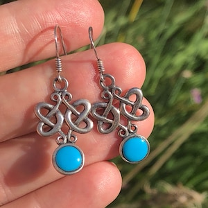 Sterling silver turquoise Celtic trinity knot earrings 925