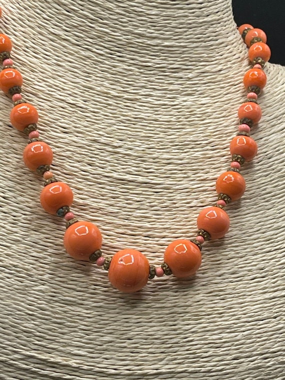 Antique coral colored lampwork glass beaded neckl… - image 8