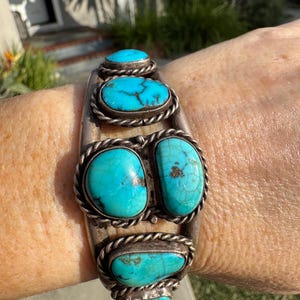 Vintage Turquoise Sterling Silver Cuff Bracelet: Fred Harvey Era Southwestern Jewelry