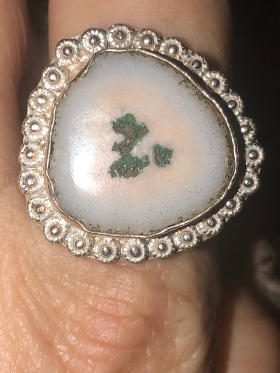 Vintage sterling silver white and green Mossy agat