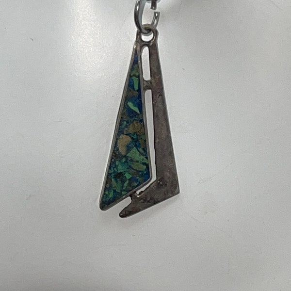 Vintage Taxco Mexico Pendant Necklace Made of Sterling Silver 925 & Turquoise Gemstones Modernist Abstract