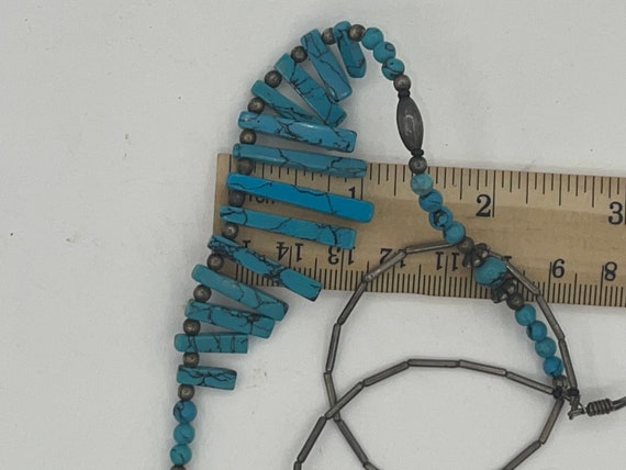 Vintage Two Strand Graduated Rectangular Turquois… - image 4