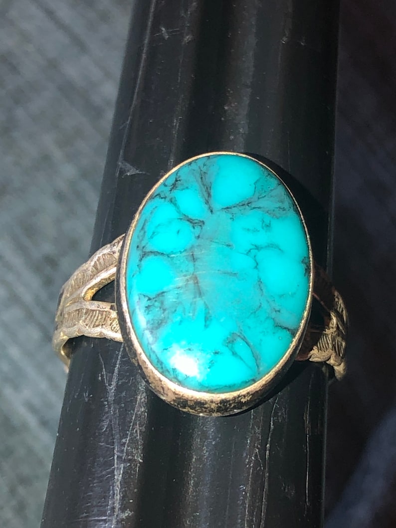 Beautiful vintage turquoise Native American Indian sterling silver ring Size 5.75-6 JP
