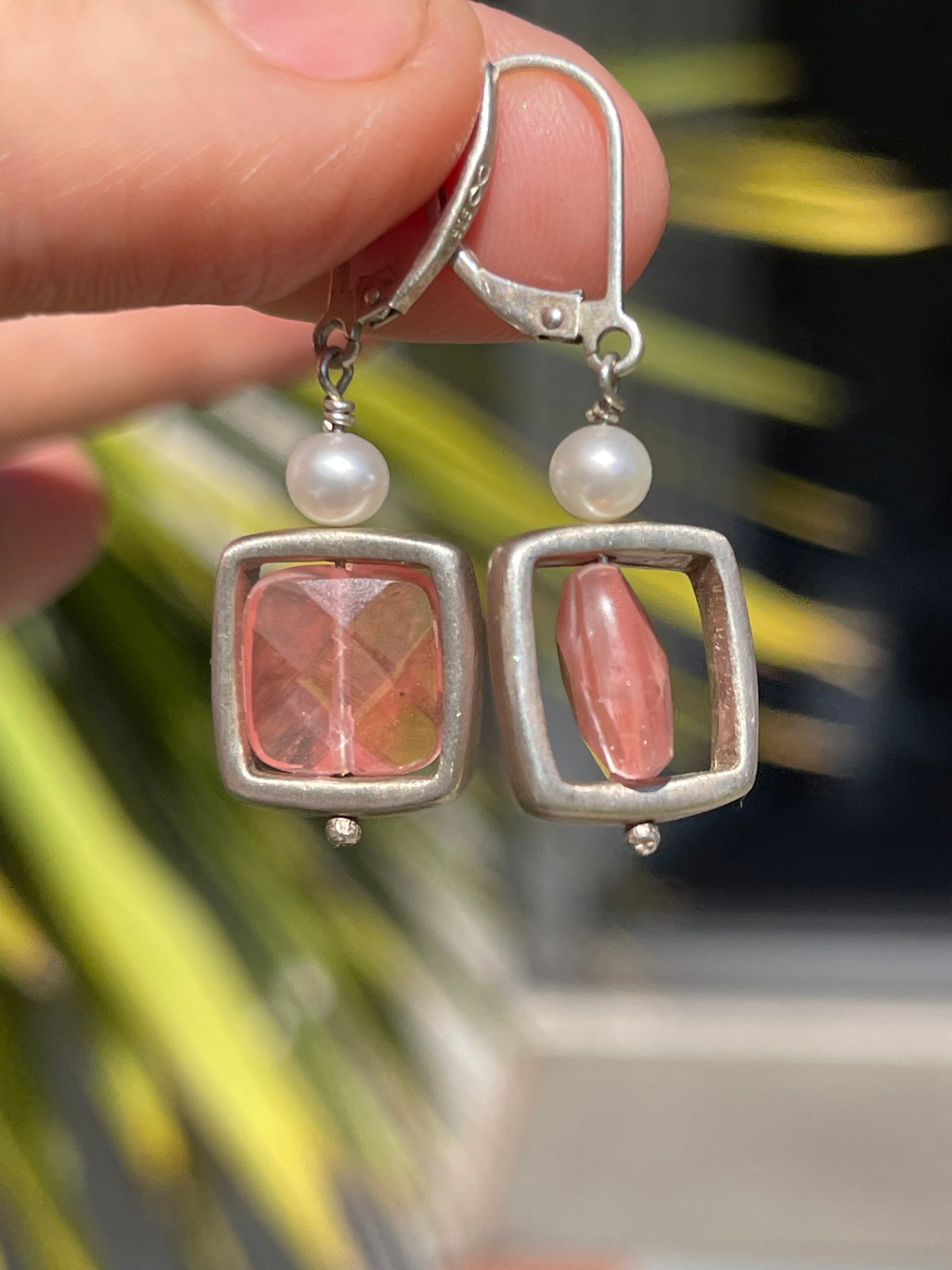 Pink Leach Vintage Designer Leach and Garner Pink Gemstone Pearl Sterling Silver ...