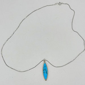 Vintage Turquoise Pendant Sterling Silver 925 Southwestern w Chain Necklace