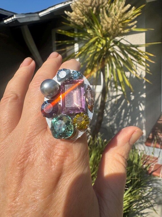 Philippe Ferrandis Paris Crystal Cocktail Ring: F… - image 3