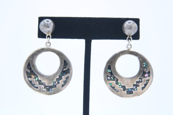 Vintage Sterling Silver Large Circle Earrings Dro… - image 4