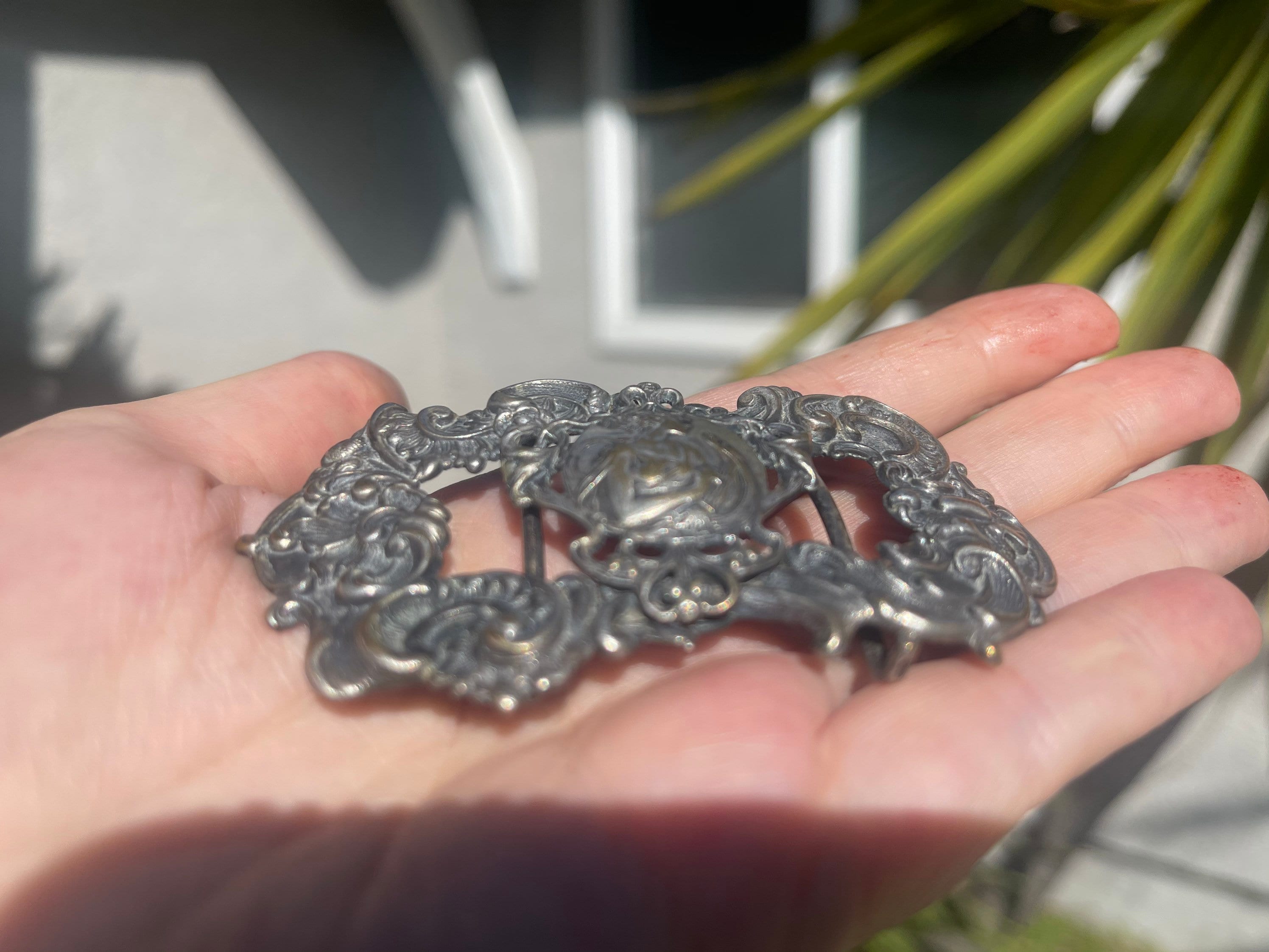 Vintage Art Nouveau Metal Floral Bouquet Rose Sash Buckle Art Nouveau belt buckle #artnouveau #artnouveaujewelry  main image 4